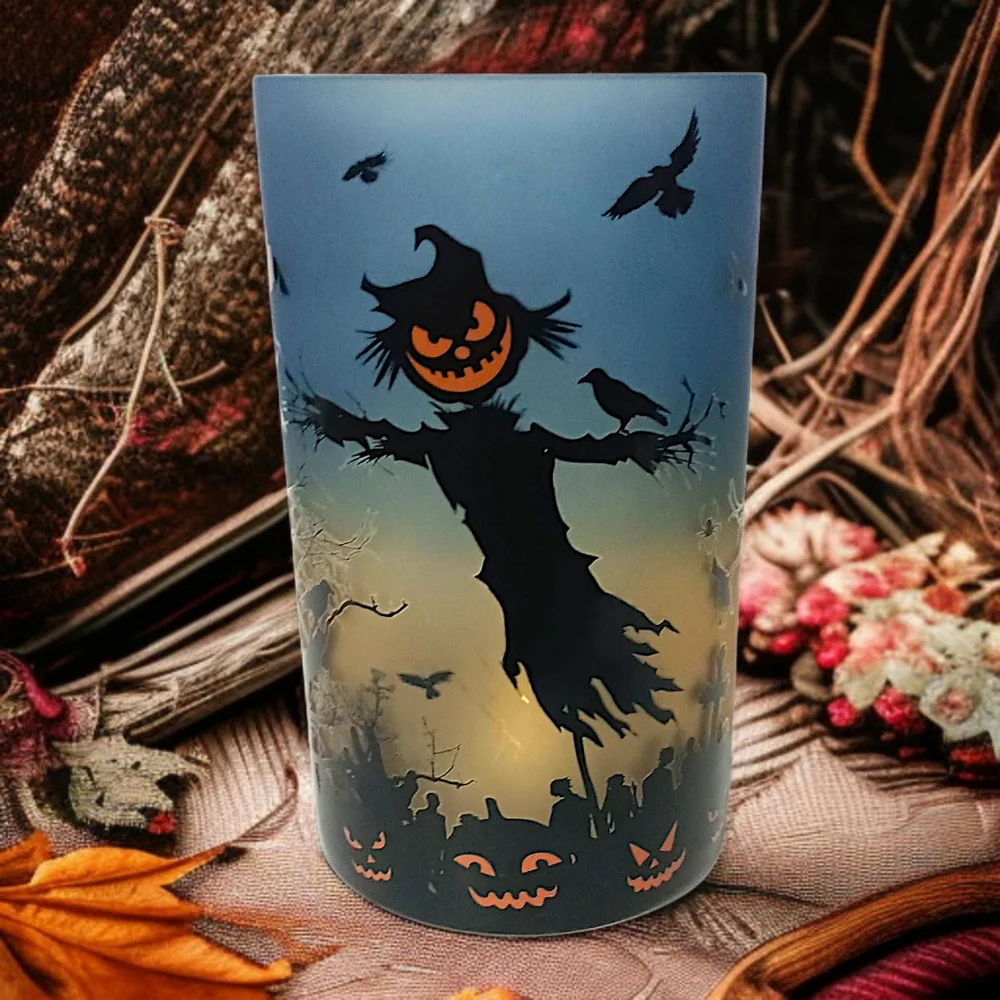 Yankee Candle Scarecrow Candle‎ Holder Glass Spooky Halloween Votive Tea Light